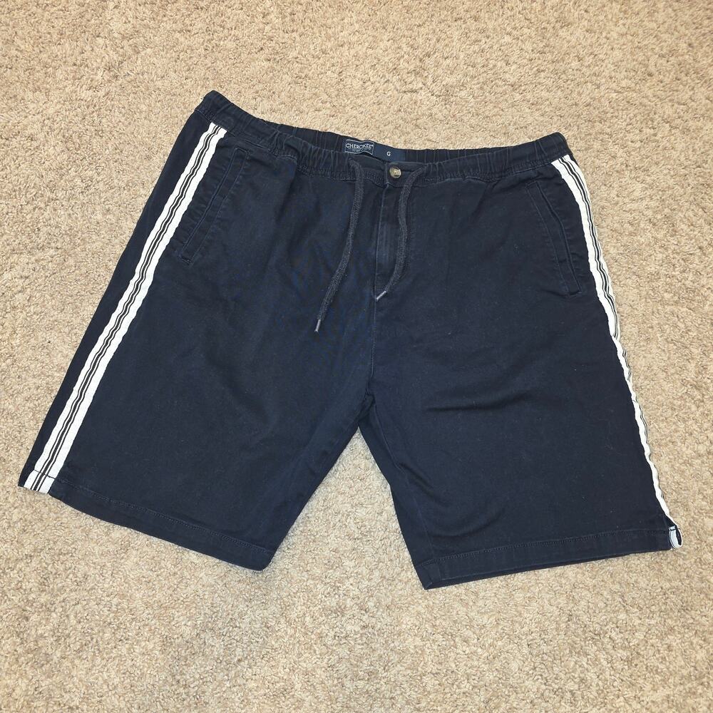 Cherokee navy drawstring shorts with side stripes, 100%‎ cotton  sz L (youth)